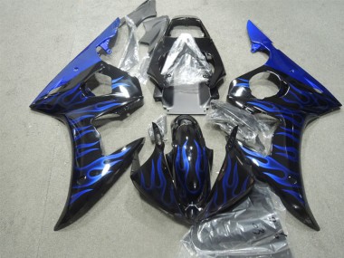 Carenagens Moto Yamaha YZF R6 2003-2004 - Preto Brilhante Azul Chama