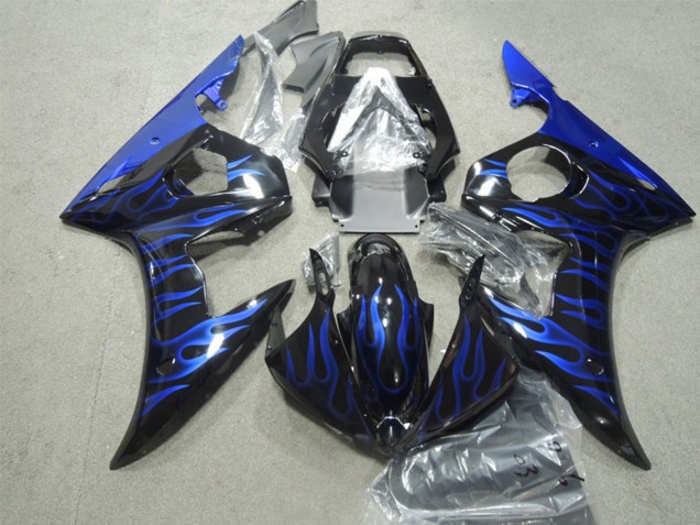 Carenagens Moto Yamaha YZF R6 2003-2004 - Preto Brilhante Azul Chama