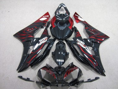 Carenagens Moto Yamaha YZF R6 2006-2007 - Preto Brilhante Vermelho Chama