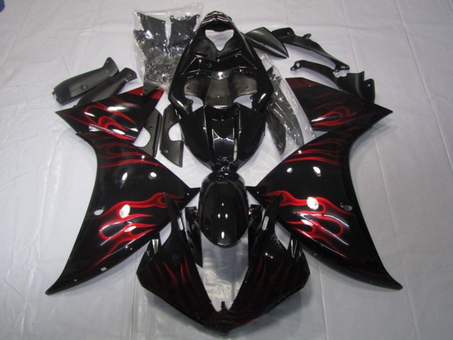 Carenagem Moto Yamaha YZF R1 2009-2011 - Preto Brilhante Vermelho Chama