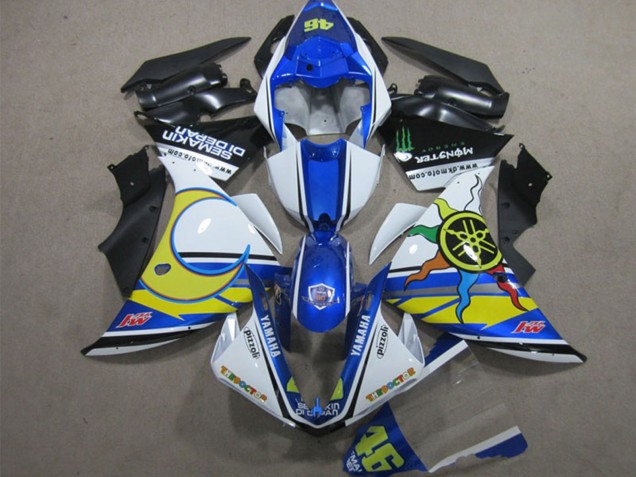 Carenagens Moto Yamaha YZF R1 2012-2014 - Branco Azul Amarelo Preto Pizzoli Semakin Didepan Monstro