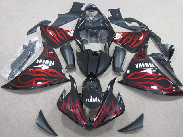 Carenagens Moto Yamaha YZF R1 2012-2014 - Preto Brilhante Vermelho Chama