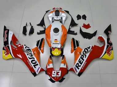 Carenagens Moto Honda CBR1000RR 2017-2023 - Laranja Branco Vermelho Preto Brilhante Repsol Red Bull 93