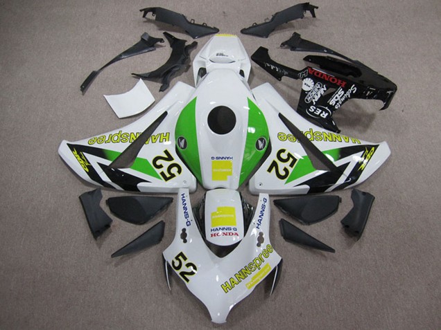 Carenagens Moto Honda CBR1000RR 2008-2011 - Branco Verde Amarelo Preto Brilhante Hannspree 52
