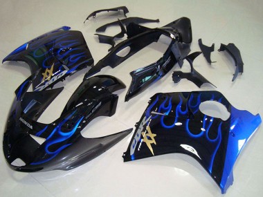 Kit Carenagens Moto Honda CBR1100XX Blackbird 1996-2007 - Preto Brilhante Azul Chama