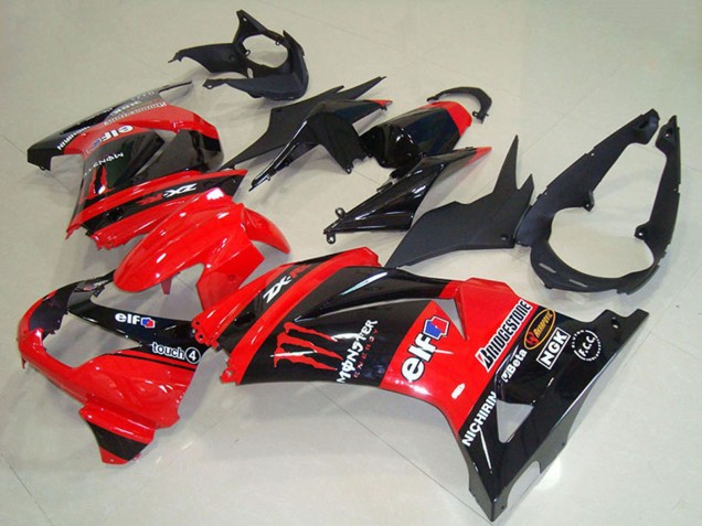 Carenagens Moto Kawasaki ZX250R 2008-2012 - Vermelho Preto Brilhante Elf Touch4 Monstro