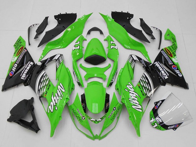 Carenagens Moto Kawasaki ZX6R 2013-2018 - Verde Branco Prata Preto Elf Touch4 Bridgestone 11