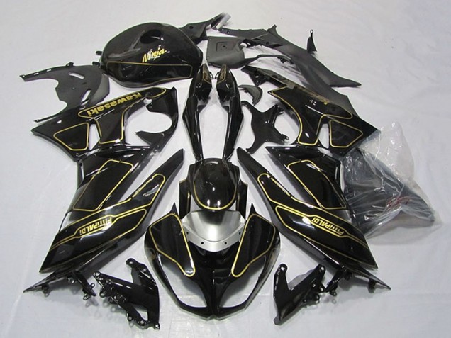 Carenagens Moto Kawasaki ZX6R 2009-2012 - Preto Brilhante Prata Ouro