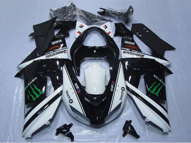 Carenagens Moto Kawasaki ZX10R 2006-2007 - Branco Preto Brilhante Verde Elf Touch4 Monstro
