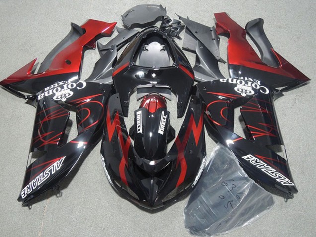 Carenagens Moto Kawasaki ZX10R 2006-2007 - Preto Brilhante Vermelho Chama Alstare Corona Extra