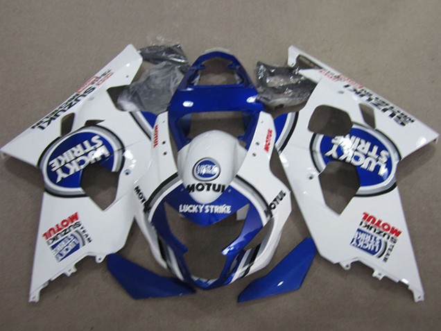 Carenagens Moto Suzuki GSXR 600 2004-2005 - Branco Azul Lucky Strike Motul