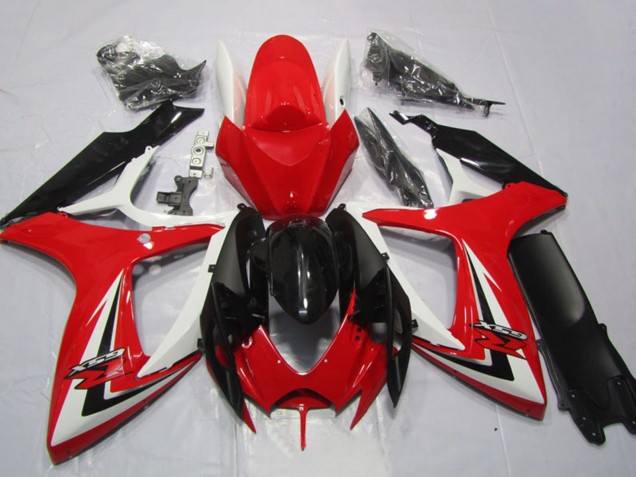 Carenagens Moto Suzuki GSXR 600 2006-2007 - Branco Vermelho Preto Brilhante Listra