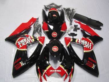 Carenagens Moto Suzuki GSXR 600 2006-2007 - Preto Brilhante Vermelho Branco Lucky Strike Motul
