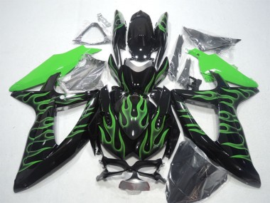 Carenagens Moto Suzuki GSXR 600 2008-2010 - Preto Brilhante Verde Chama