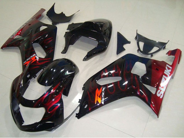 Carenagens Moto Suzuki GSXR 750 2001-2003 - Preto Brilhante Vermelho Chama