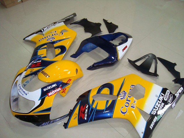 Carenagens Moto Suzuki GSXR 750 2001-2003 - Amarelo Branco Azul Alstare Corona Extra Motul