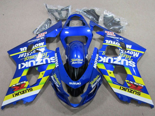 Carenagens Moto Suzuki GSXR 750 2004-2005 - Azul Amarelo Néon Telefonica MoviStar Motul