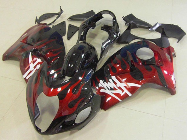 Carenagens Moto Suzuki GSXR 1300 Hayabusa 1996-2007 - Preto Brilhante Vermelho Chama
