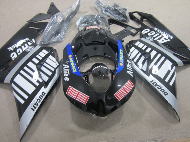 Carenagens Moto Ducati 848 1098 1198 2007-2014 - Prata Vermelho Azul Preto Brilhante Alice