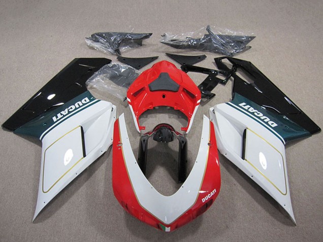 Kits Carenagem Moto Ducati 848 1098 1198 2007-2014 - Branco Vermelho Preto Brilhante