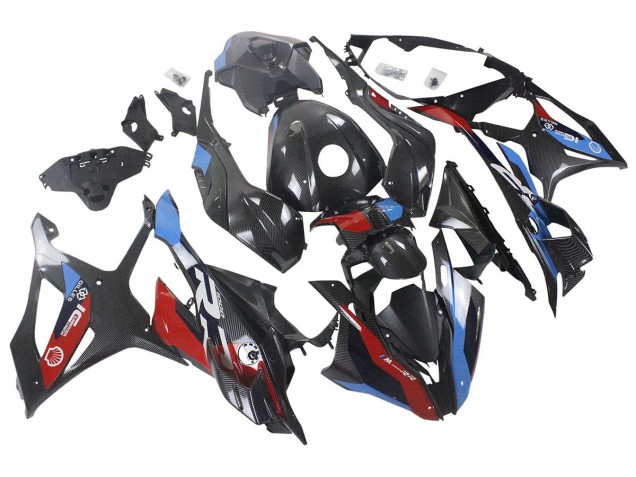 Carenagens Moto BMW S1000RR 2023-2024 - Azul Vermelho Fibra de Carbono