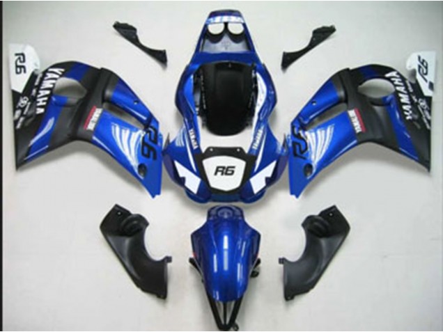 Carenagens Moto Yamaha YZF 600 R6 1998-2002 - Azul Branco Preto Fosco